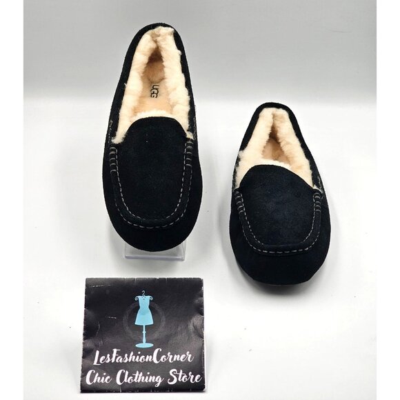NWT Ugg Women's Black Suede \Ansley Water-Resistant Moccasin Slippers Sz 11 2998 - Picture 3 of 16